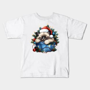 Lazy Siamese Cat At Christmas Kids T-Shirt